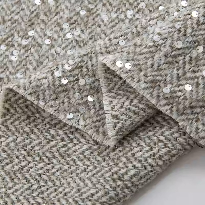 Sewing Tweed - Light Grey With Sequin Yarn-Dyed Braided