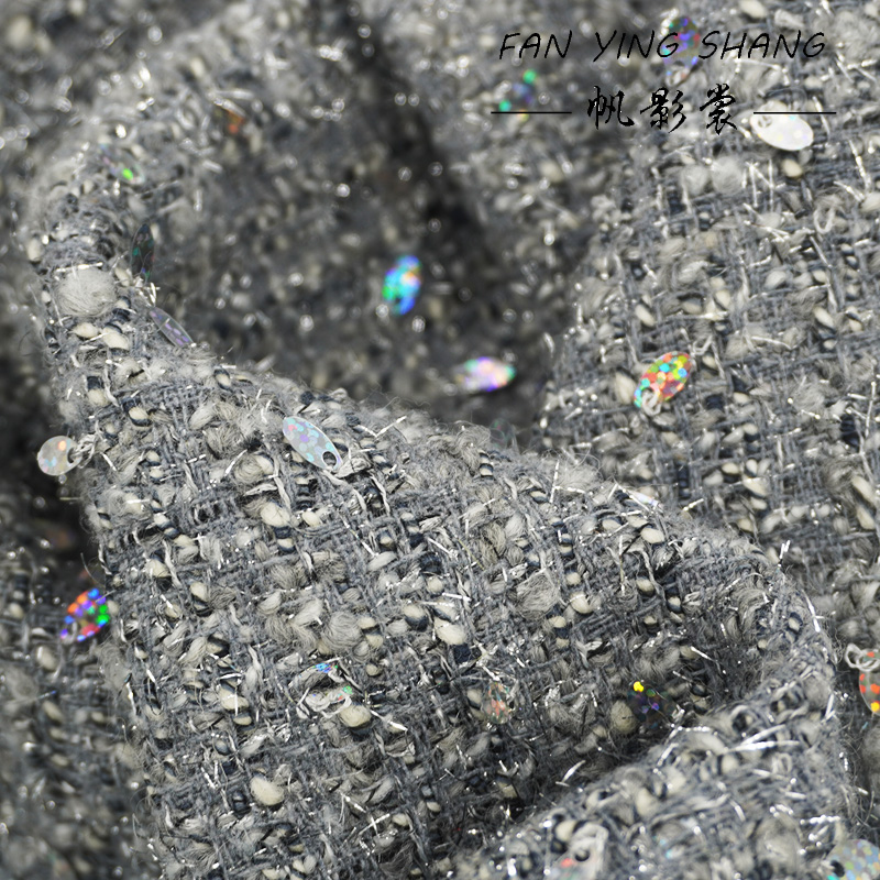 Sewing Tweed - 2025 Fashion Gray Sequins Wool Tweed