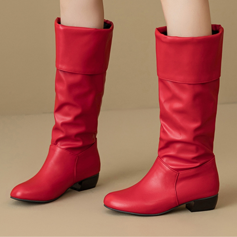 Slip on Knee High Boots Pleate - Sewing Fleece 评论和价格