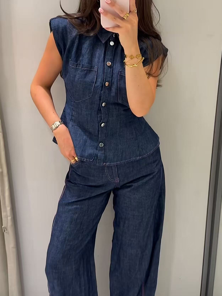 TFMLN Women Denim Pant Set Chi - Shoulder Pad Set In 评论和价格