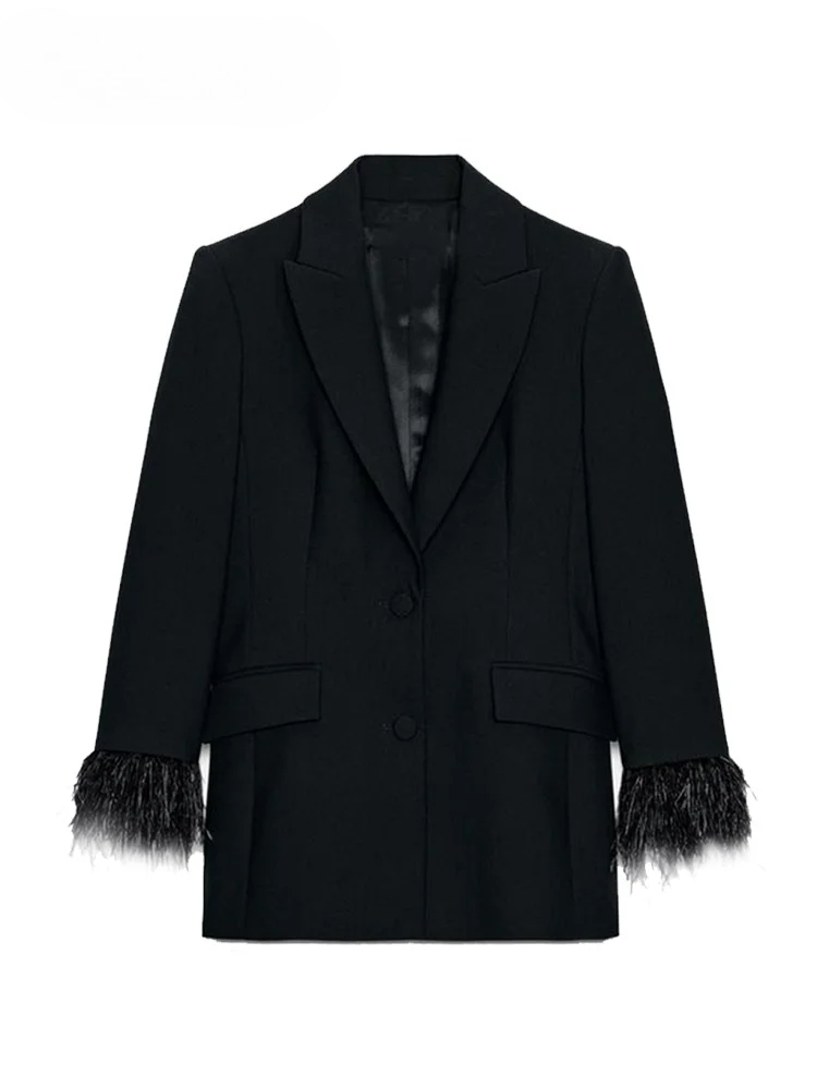 Elegant Feather Blazer Pants S - Shoulder Pad Set In 评论和价格