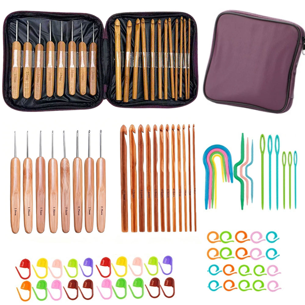 74pcs Bamboo Crochet Hooks Set - Sewing Kit 评论和价格
