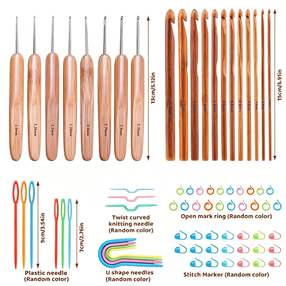 74pcs Bamboo Crochet Hooks Set - Sewing Kit 评论和价格