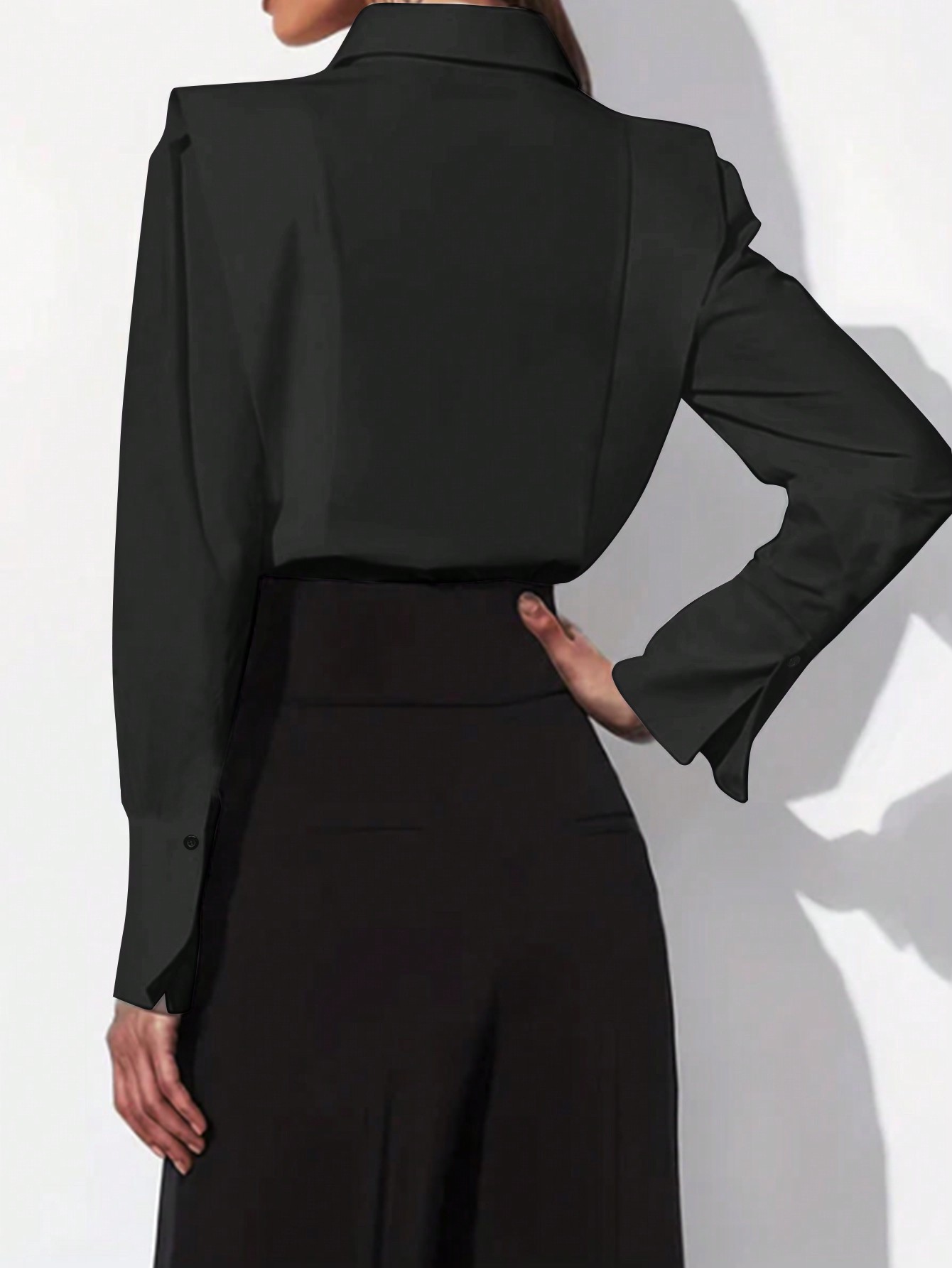 Women Black Shoulder Pad Shirt - Shoulder Pad Set In 评论和价格