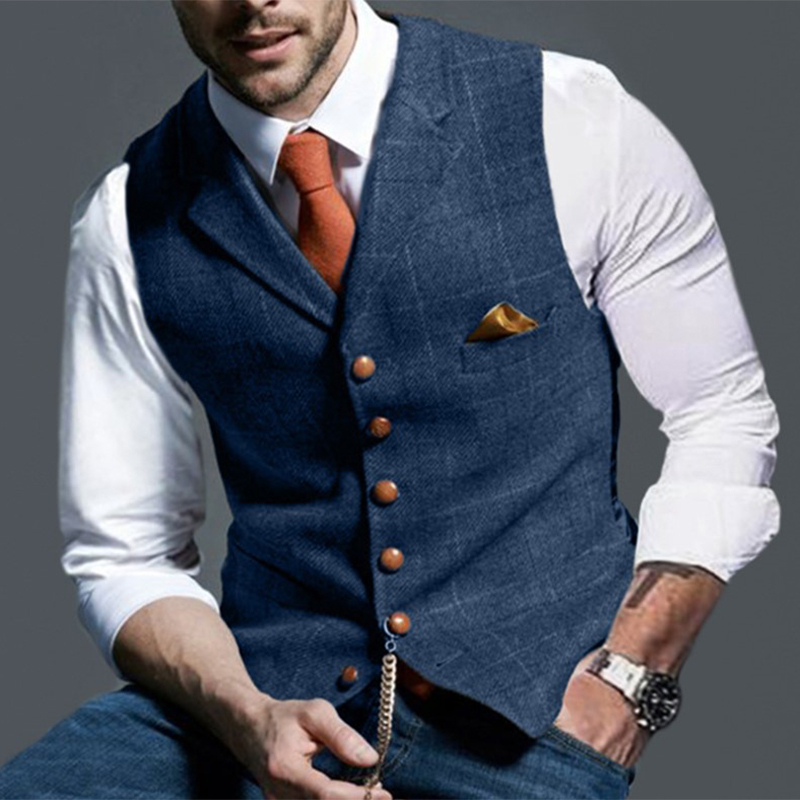 Fashion Men's Vests Lapel Twee - Sewing Tweed 评论和价格