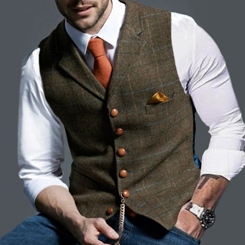 Fashion Men's Vests Lapel Twee - Sewing Tweed 评论和价格