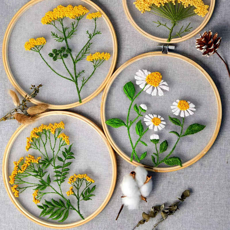 DIY Embroidery Set White Flowe - Textile Sewing Patterns 评论和价格