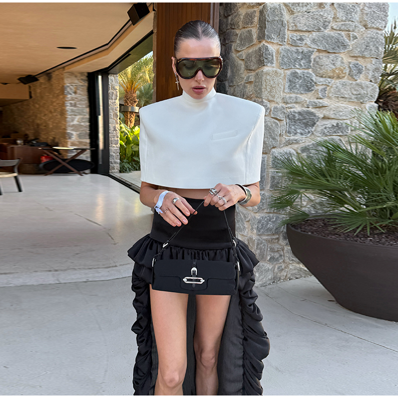 Ruffles Mini Skirt 2 Piece Set - Shoulder Pad Set In 评论和价格